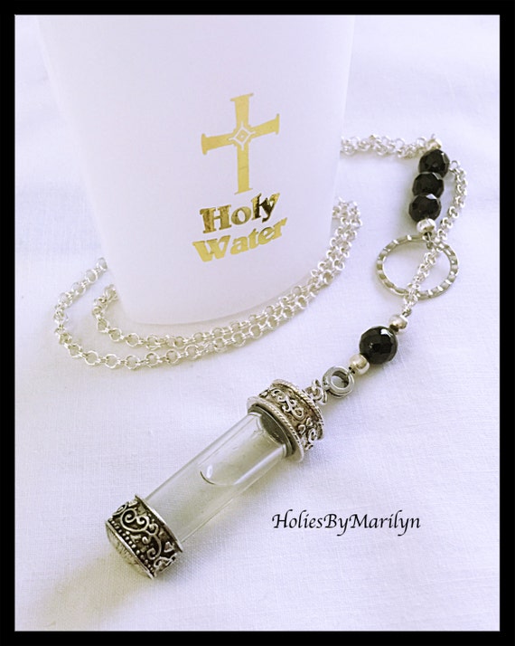 Holy Water Silver Plated Vial Pendant. Holy Water Bottle Necklace