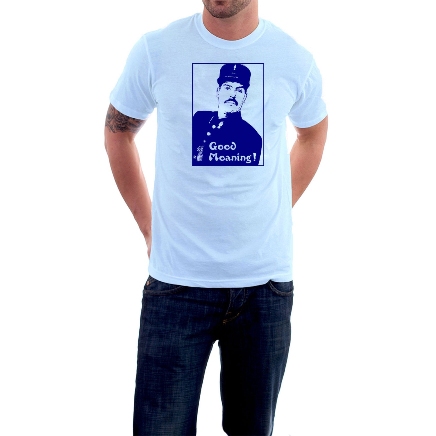 Good Moaning T-shirt. Allo Allo Police Tribute Cotton Tee.