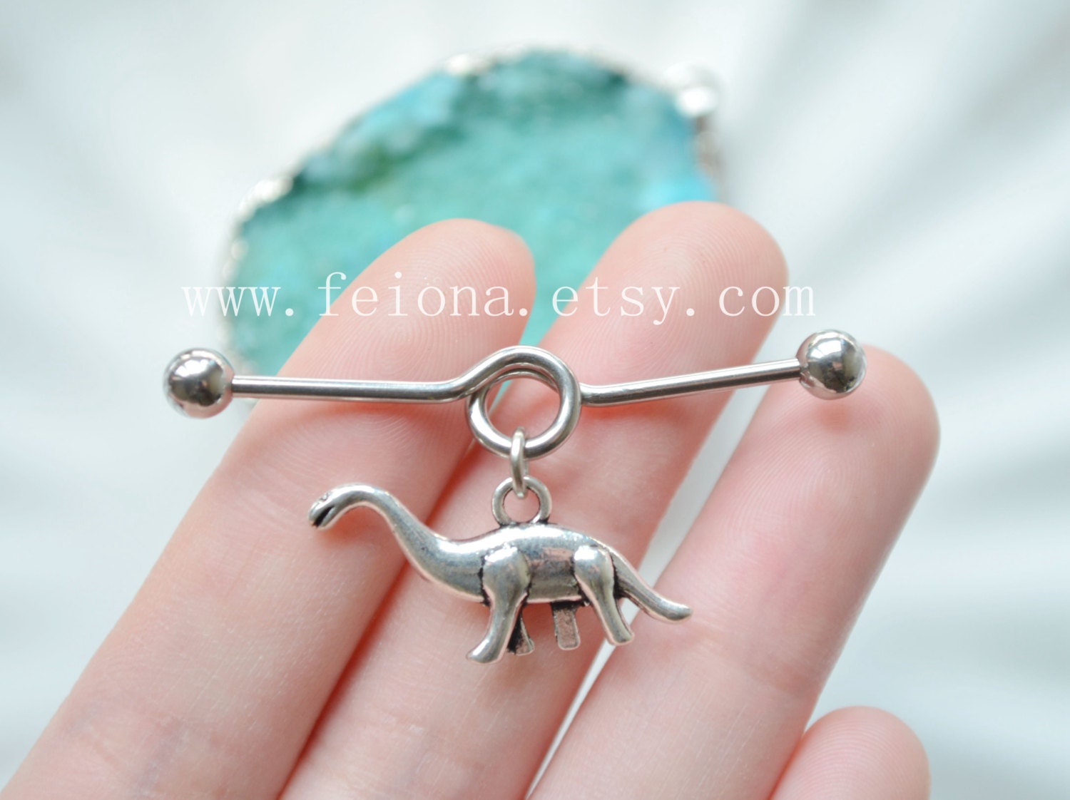 Silvery dinosaur Industrial Barbell piercing Ear Jewelry