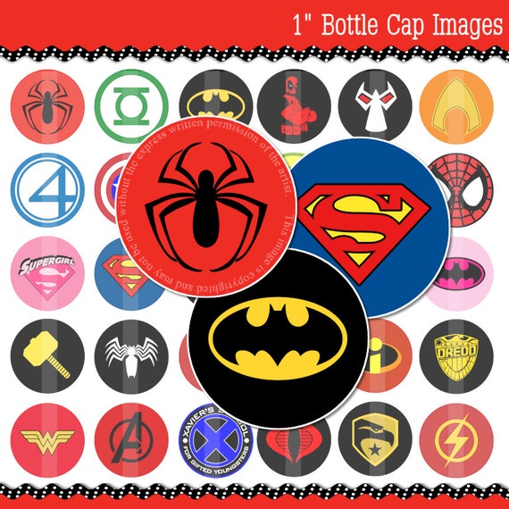 60 Superhero Logos 1 Bottle Cap Circle by bbsdigitaldesigns