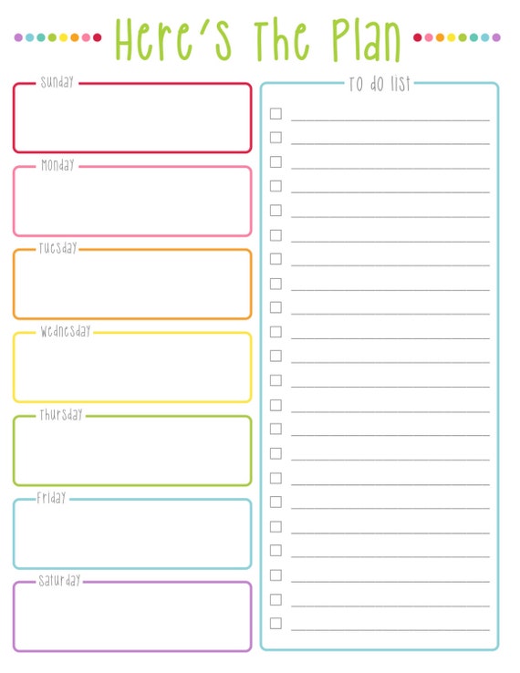 weekly calendar with to do list