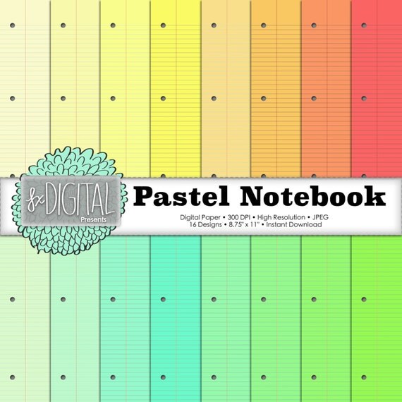 Pastel Notebook Paper Digital Notebook Paper by CraftSparksDesign