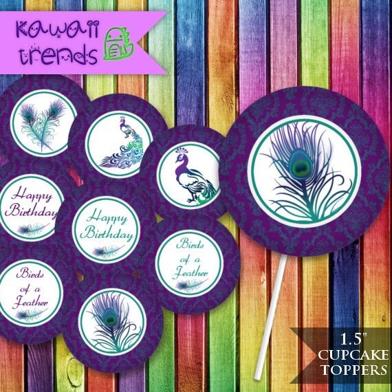 Pretty Peacock Party Cupcake Toppers Peacock Printable