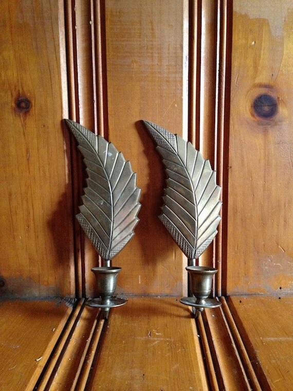 Brass Candle Holders Vintage Feather Brass by FilosaphyFinds