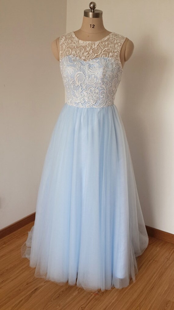 2015 Scoop Sweetheart Ivory Lace Light Sky Blue by DressCulture