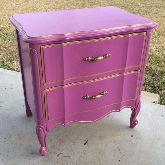 Vintage pink night stand with gold trimming by FabFurnitureAgain