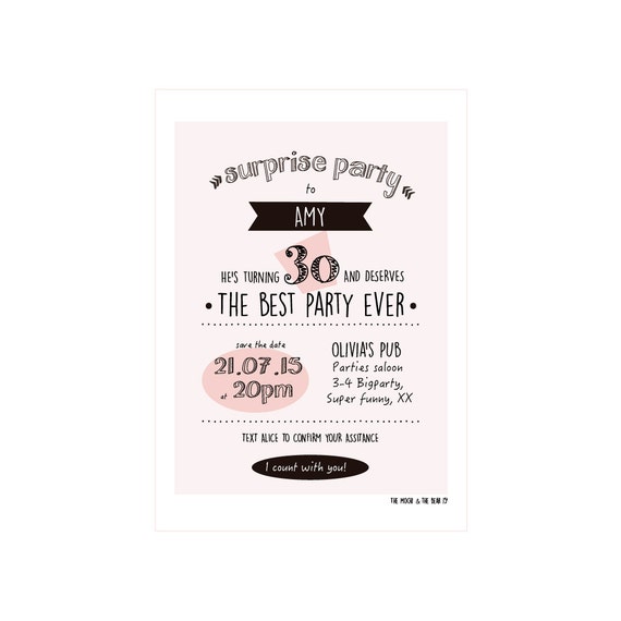Custom Surprise Birthday Party Invitation by TheMochiAndTheBear