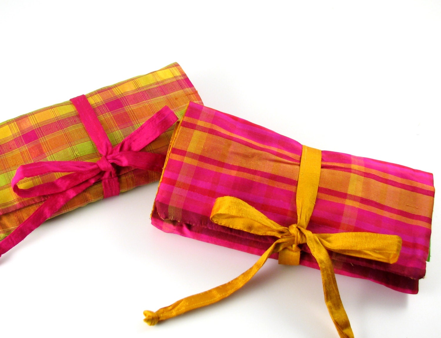 Plaid Silk Jewelry Roll // Travel Jewelry Roll // Silk Jewelry