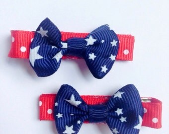 Set of Red White and Blue Bow Hair clips, 4th of July Bow hair Clips, 4th of July Hair Clips, Baby Hair Clips, Patriotic hair clips