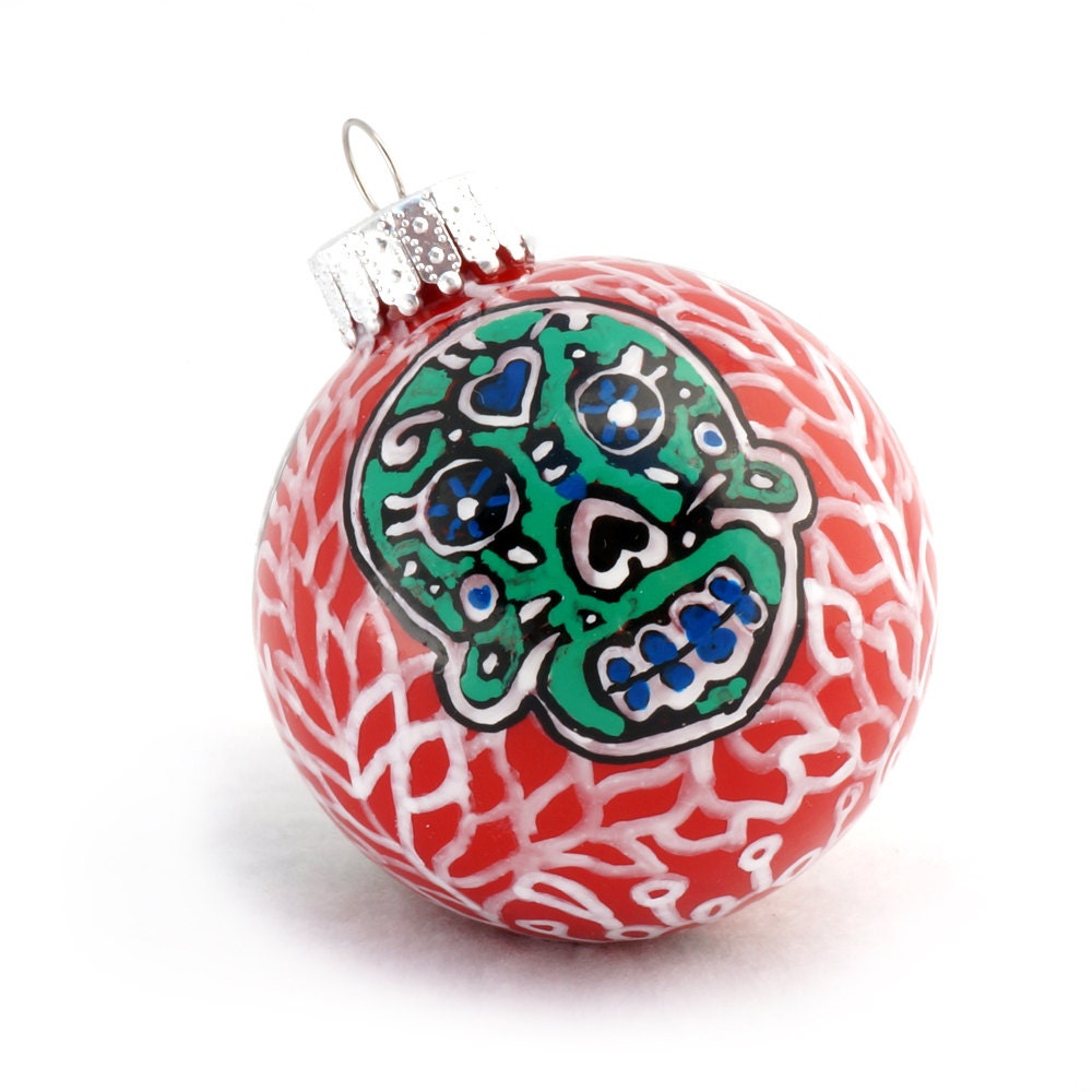 Handpainted Sugar Skulls Zentangle on Glass Deco by CreationsByJDB