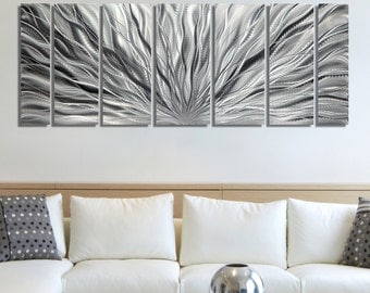 SALE!! Large Multi Panel Metal Wall Art in All Silver, Decorative Abstract Wall Sculpture for a Modern Decor - Silver Plumage by Jon Allen