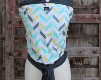 Baby Sling-ORGANIC COTTON Baby Wrap Sling Carrier-Multi Chevron on Gray-One Size Fits All-Newborn to Toddler-DvD Included