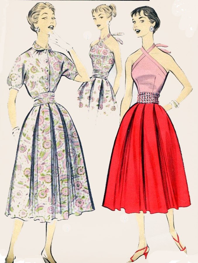 1950s Criss-Cross Halter Blouse Box Pleat Skirt Advance 8315