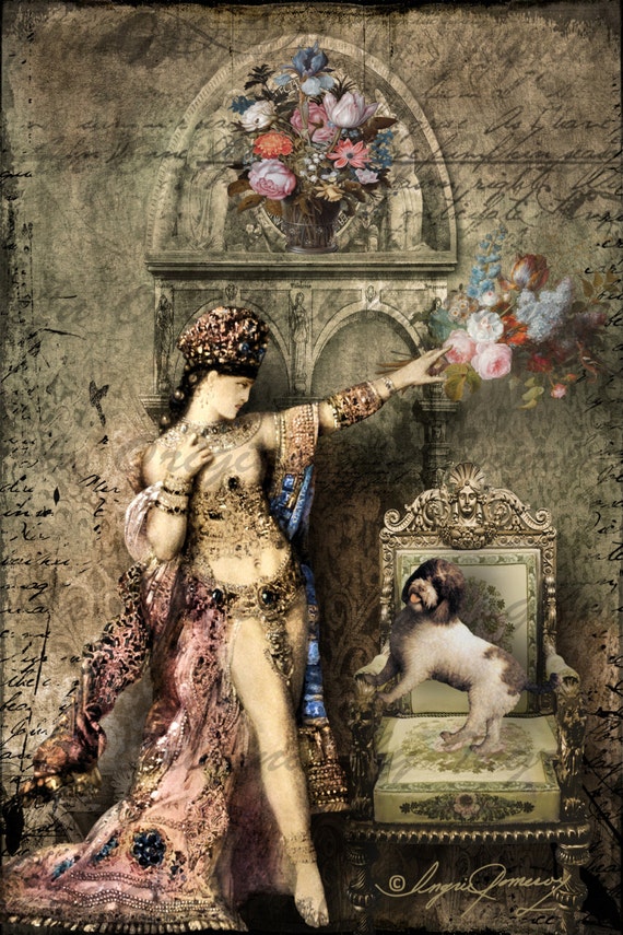 Dancing Queen and the Flowers Digital Collage Greeting Cards (Suitable for Framing)
