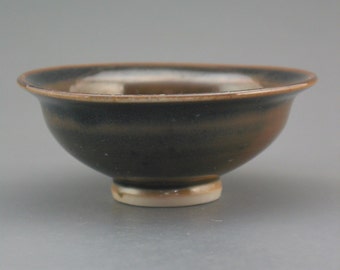 Small Bowl, wood-fired porcelain w/ cool black and natural ash glazes