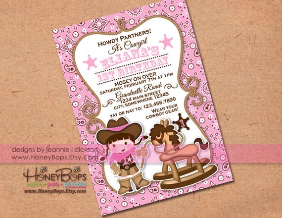 Cowgirl Invitation Baby Shower, Birthday, Announcement - PINK BANDANA - Custom Digital Invite - uPrint Digital File Il_570xn