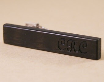 Engraved Tie Clip: African Ebony wooden tie bar - Personalize with the initials of your choice!