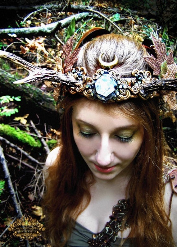Goddess Magic Deer Antler Crown Enchanted Forest Fine Art