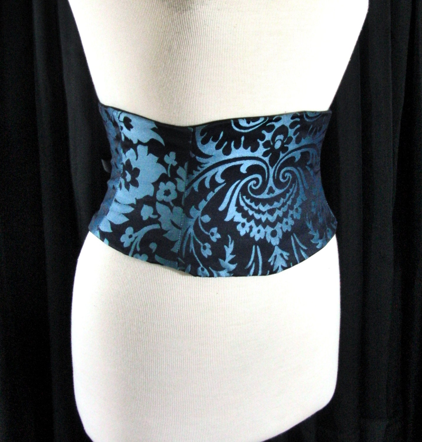 Corset Belt Blue Tapestry Waist Cincher Made to Order