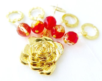 Last Sets SALE 10% OFF - The Red Rose of Lancaster - Wars of the Roses Collection - Five Handmade Stitch Markers - 6.5 mm (US 10.5)
