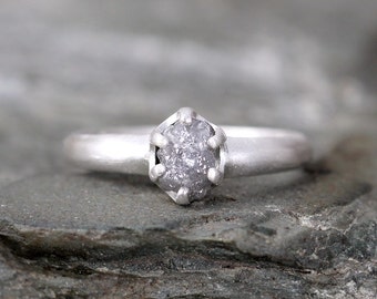Raw Diamond Engagement Ring - Conflict Free - Sterling Silver Matte Texture - Stacking Ring- Raw Gemstone - April Birthstone - Promise Ring
