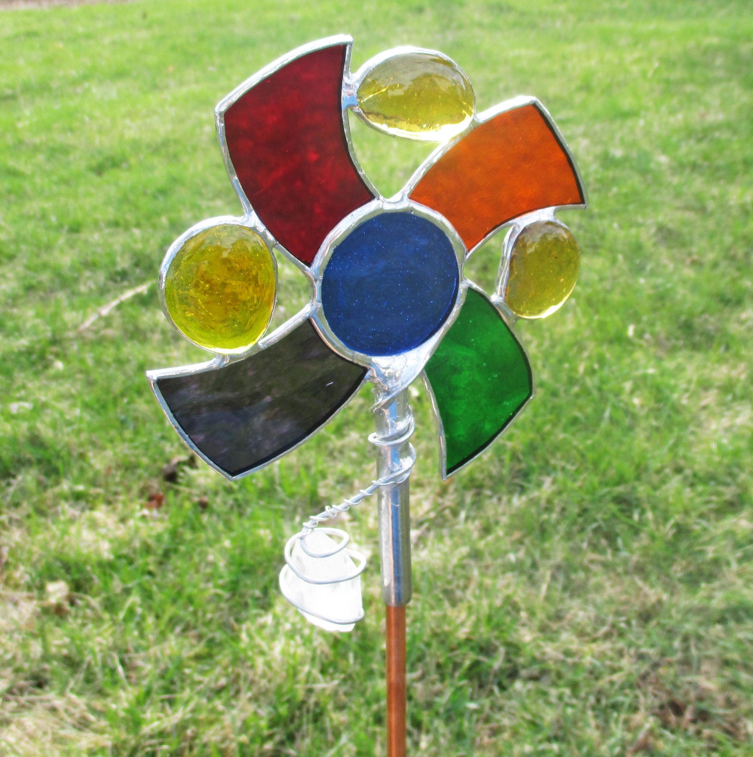 Rainbow Flower Stained Glass Garden Stake