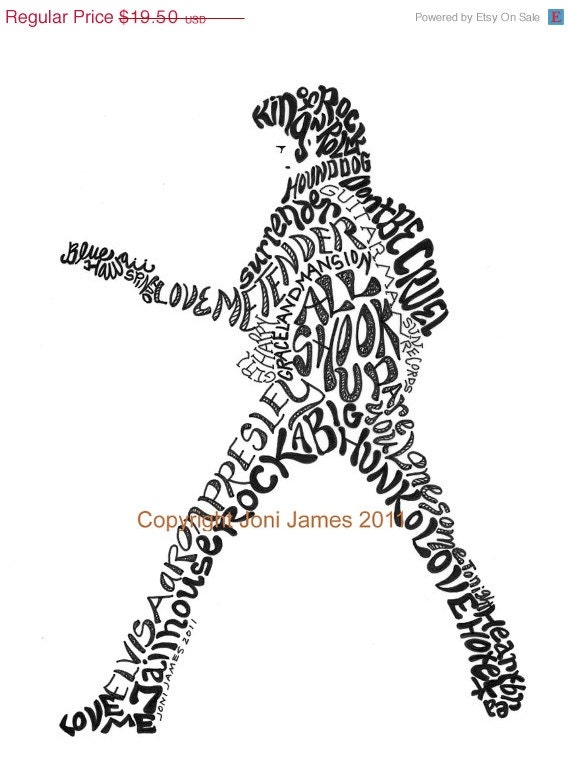 Items similar to Elvis Presley Art Calligram Typography Drawing, Elvis