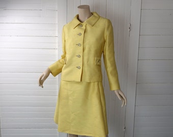 Yellow Jackie Dress- 60s Suit- Jacket, Shift Dress- Medium / Large- 1960s Wedding Suit- Mad Men / Betty Draper