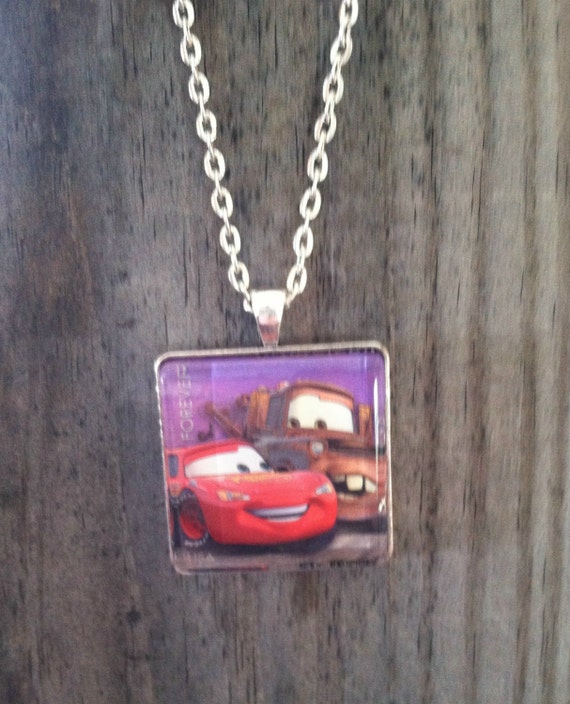 Cars Necklace Lighting McQueen and Mater Necklace Glass
