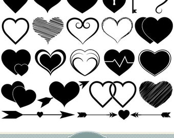 Hearts Clipart Vector Hearts Clip Art Heart Silhouette Clipart Scrapbooking Heart Icons Invitations Logo Design Wedding Icons Valentines