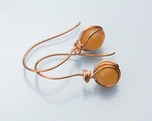 Aventurine Earrings - Copper Earrings - Rustic Gemstone Earrings Wire Wrapped with Copper- Sacral Chakra Earrings Aventurine Earrings - Copper Earrings - Rustic Gemstone Earrings Wire Wrapped with Copper- Sacral Chakra Earrings