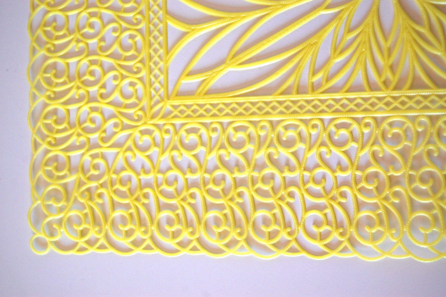 Vintage Plastic Placemats Lemon Yellow Filigree