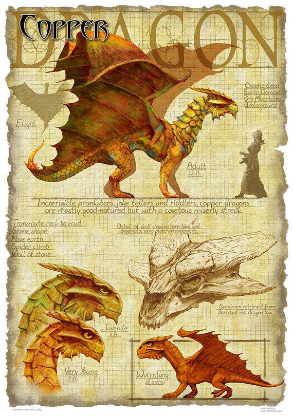 Items similar to Copper Dragon Print - Draconomicon Metallic Dragon ...