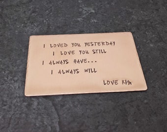 Personalized Copper Wallet Insert - Anniversary Wedding Gift - Gifts for men - 7 Year Anniversary Gift - Fathers Day Gift