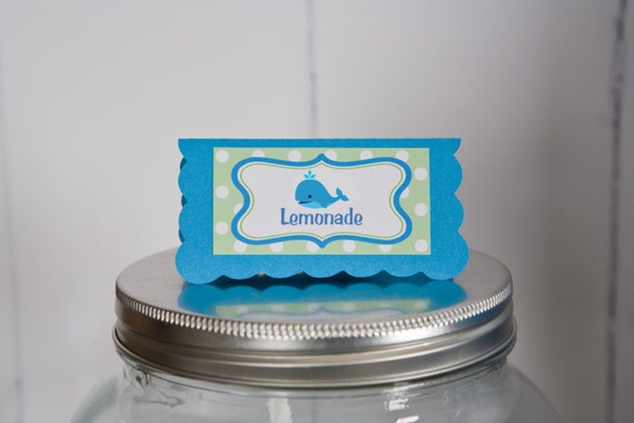 Whale Theme Food Tents - Menu Cards - Place Cards - Food Signs - Preppy Ocean Party & Shower Decorations in Blue and Green (6) Il_570xn