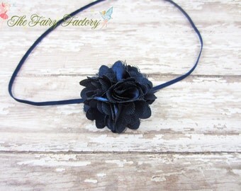 Navy Blue Flower Headband, Mini Navy Satin & Tulle Flower Puff Headband or Hair Clip, Infant Headband, Newborn Baby Child Girls Headband