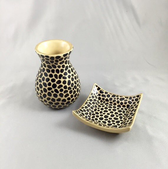 Traditional Cheetah Print Bud Vase and Catchall Dish SET