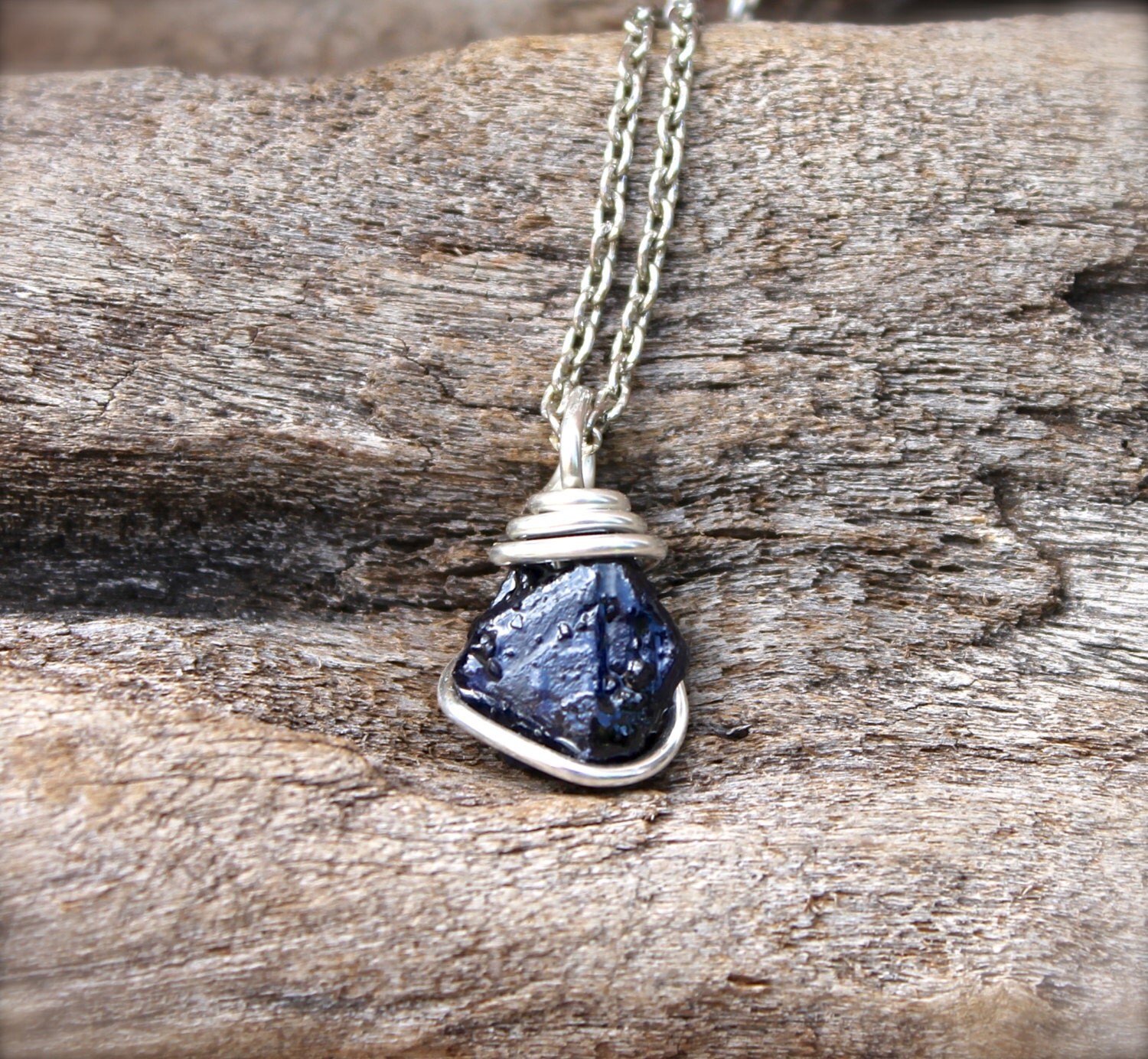 Rough Sapphire Necklace Natural Sapphire by MermaidTearsDesigns