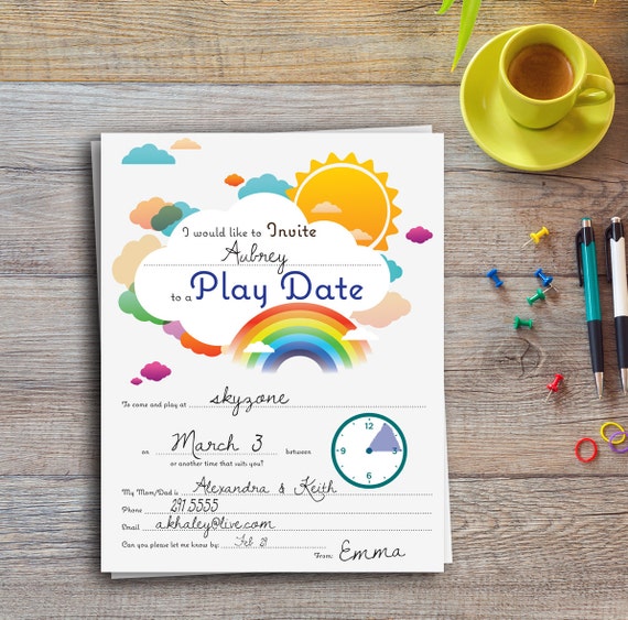 Play Date Invitation Colorful Editable Printable