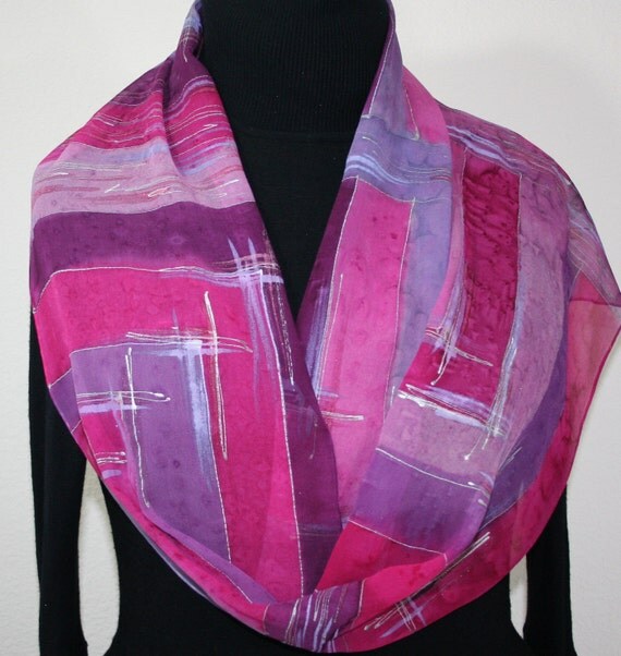 Pink Silk Scarf. Lavender Handpainted Silk Scarf. Handmade