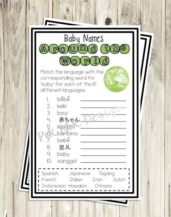 400 New baby shower game baby around the world 459 Baby Names From Around the World Baby Shower Game by PikNikDesign 