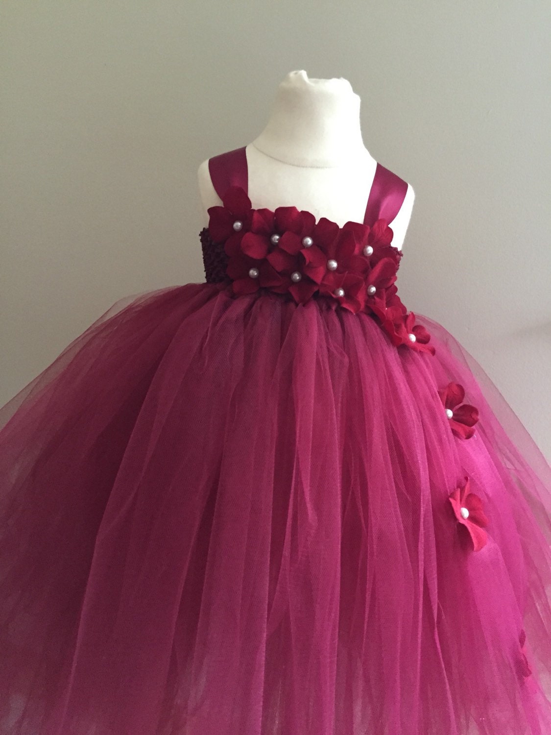 Burgundy hydrangea tulle flower girl dress girls by AnaBeanDesigns