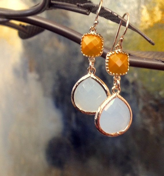 Dangle earrings Bridesmaids pastel jewelryMustard by 2010louisek7