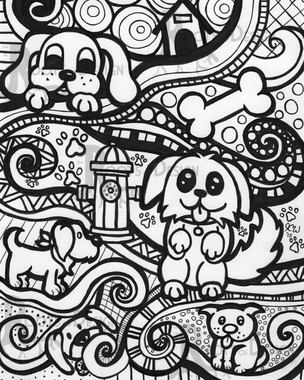 INSTANT DOWNLOAD Coloring Page Dog Art Print zentangle