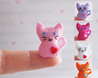 Felt Miniature - Felted Miniature kitty - Felted kitty - Pink kitty felted miniature - kitty miniature - tiny kitty - felted dark kitty