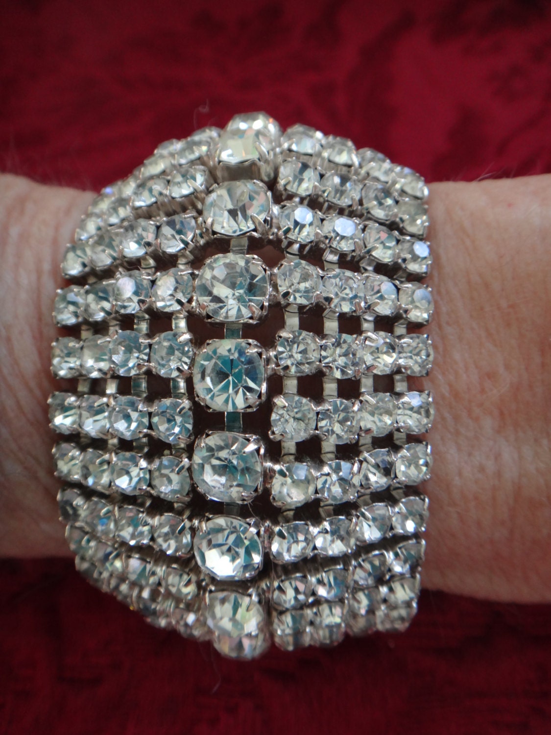 Rhinestone Bracelet Extra Wide 1940s 1 5 8 Inches