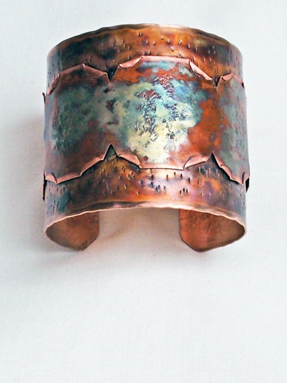 Bold Bronze and Copper Cuff Bracelet Stone Textured Hand
