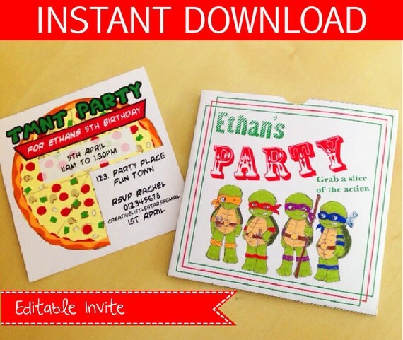 Teenage Mutant Ninja Turtles birthday Party Invitation - INSTANT DOWNLOAD - TMNT Inspired Il_570xn