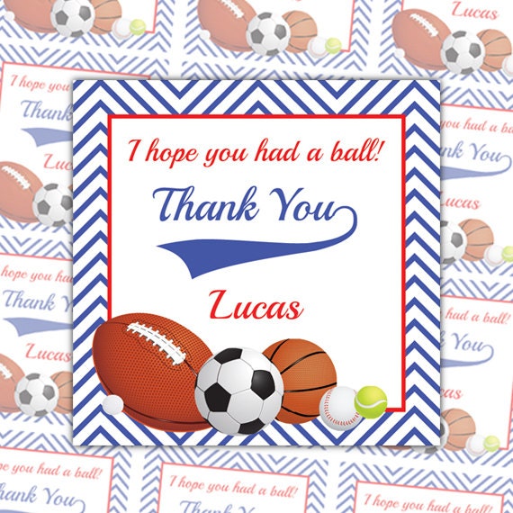 Printable Sports Thank You Tags Sports Favor Tags Custom