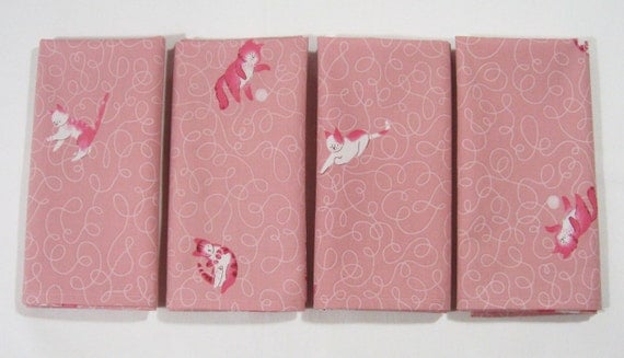 Kitty Cat Cloth Napkins Set of 4 Pink Organic Cotton Fabric
